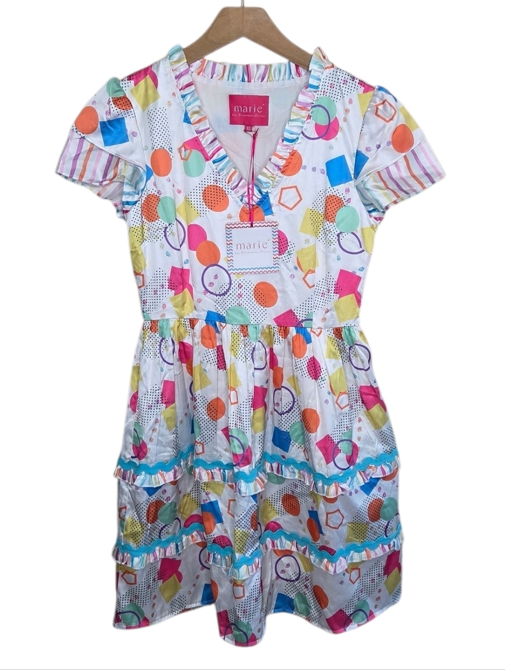 Marie by Victoria Dunn Ines Kaleidoscope Colorful Retro Print Dress Size XS